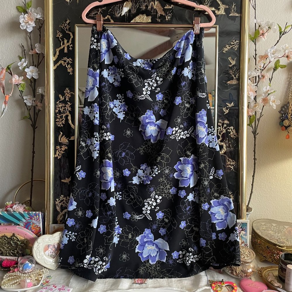 Vintage 90s 2000s Blue Floral Midi Skirt Size L/XL